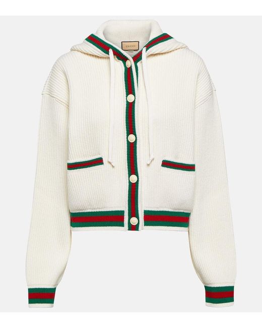 Cardigan Web Stripe in lana a coste di Gucci in White