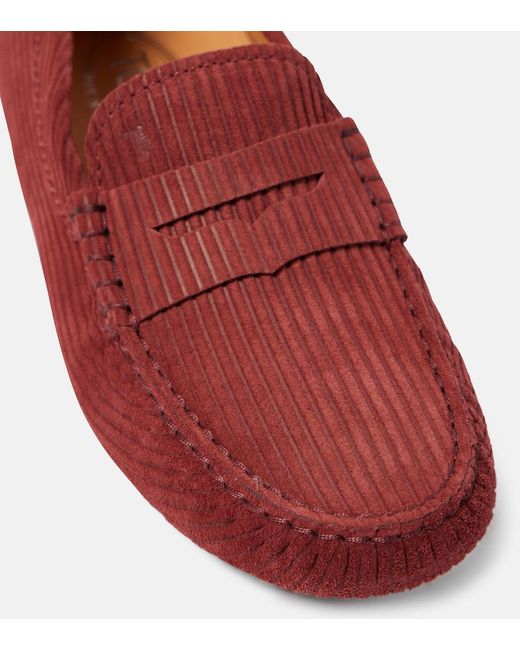 Tod's Red Gommino Bubble Suede Driving Shoes