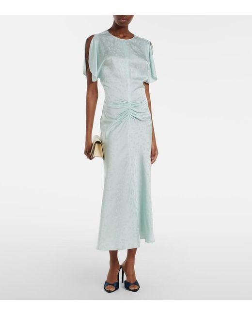 Victoria Beckham Green Gathered Jacquard Midi Dress