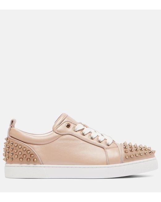 Christian Louboutin Natural Louise Junior Spikes Leather Sneakers