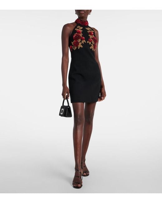Rebecca Vallance Black Rosetta Floral-Applique Minidress