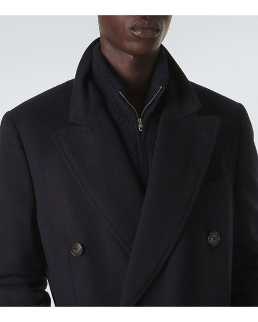 Umit Benan Black President Double-Breasted Wool Coat for men