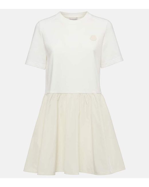 Moncler White Cotton-blend Gathered Minidress