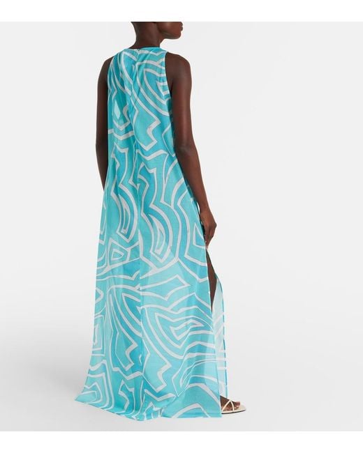 Emilio Pucci Blue Labirinto Cotton Gauze Maxi Dress