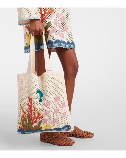 ALÉMAIS White Splash Applique Crochet Tote Bag