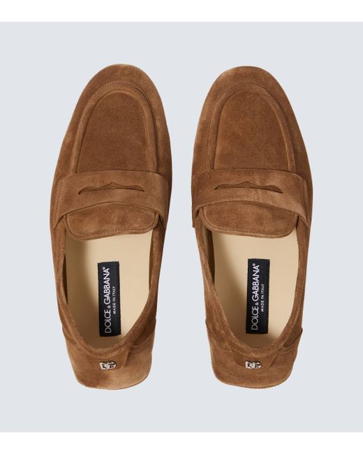 Dolce & Gabbana Brown Suede Penny Loafers for men