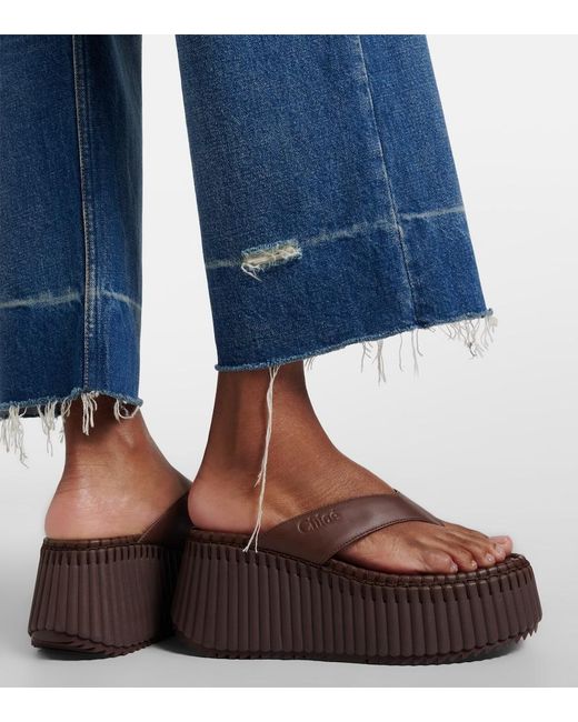 Chloé Brown Nama Leather Platform Thong Sandals