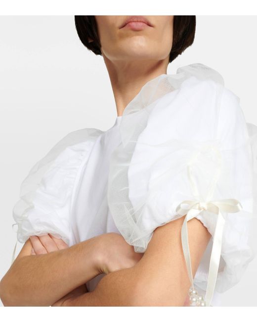 Simone Rocha White Bow-detail Cotton And Tulle T-shirt