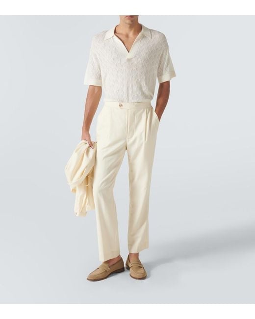 King & Tuckfield White Open-Knit Wool Polo Sweater for men