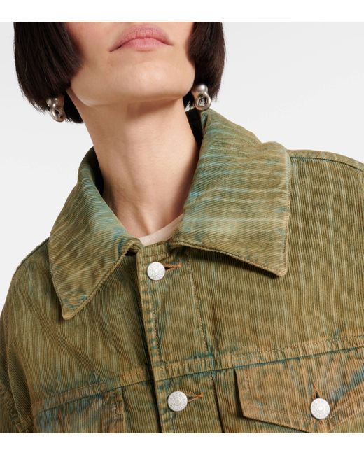Acne Green Faux Fur-trimmed Denim Jacket