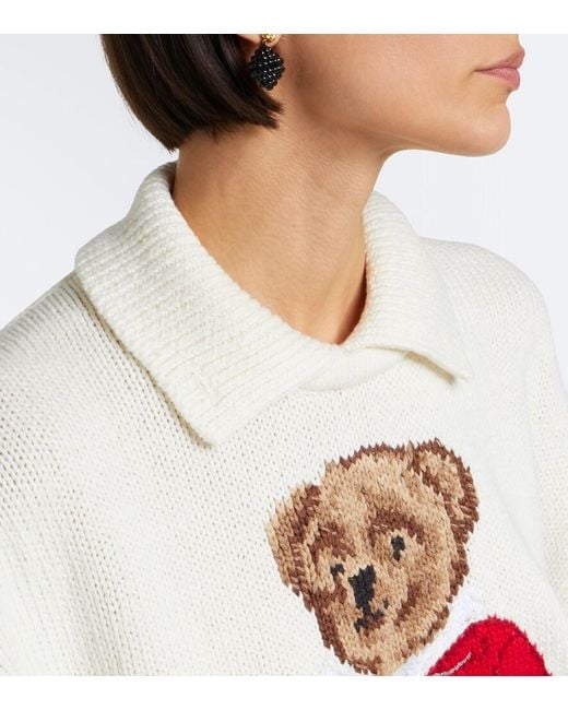 Polo Ralph Lauren White Polo Bear Intarsia Linen And Cotton Sweater
