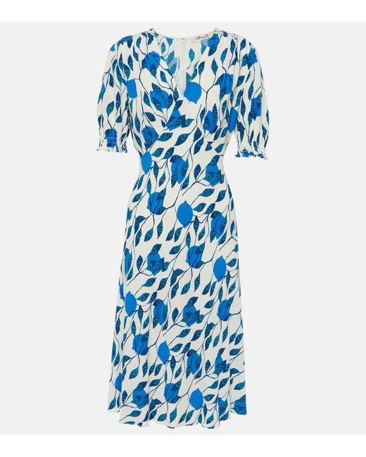 Diane von Furstenberg Blue Jemma Printed Crepe Midi Dress