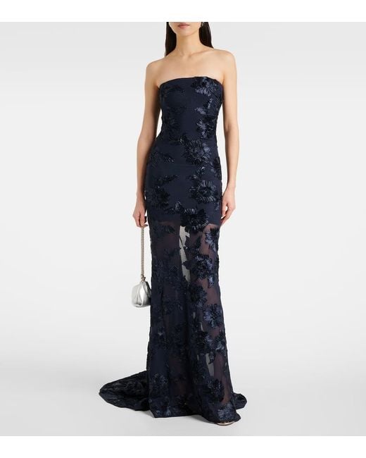 ROTATE BIRGER CHRISTENSEN Blue 3D Mesh Maxi Dress