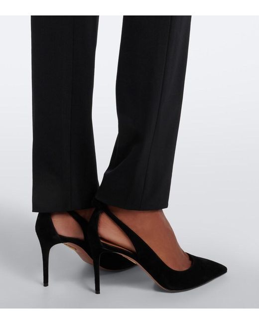 Carolina Herrera Black Floral-Applique Wool-Blend Leggings