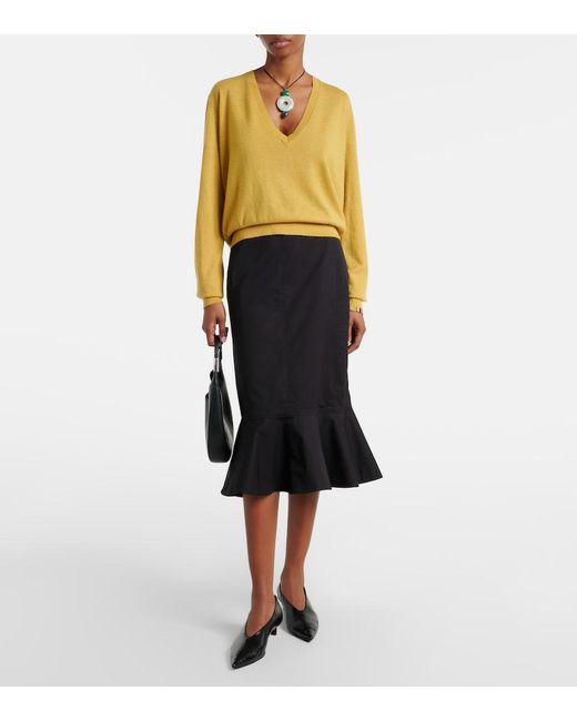 Plan C Black Ruffled Cotton-Blend Poplin Midi Skirt