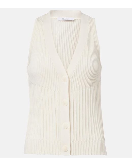 Max Mara White Bimba Ribbed-Knit Cotton-Blend Vest