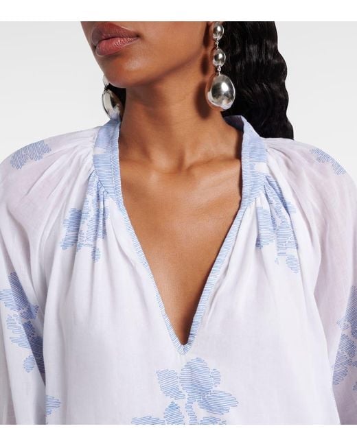 Juliet Dunn Blue Floral Cotton Minidress