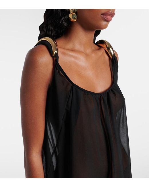 Adriana Degreas Black Holiday Embellished Chiffon Maxi Dress