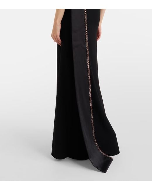 Roland Mouret Black Crystal-Embellished Crepe Satin Gown
