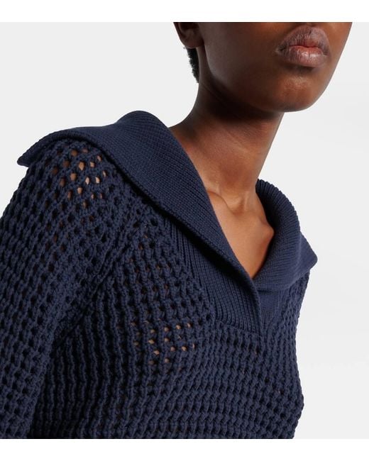 Brunello Cucinelli Blue Cotton-Blend Polo Sweater