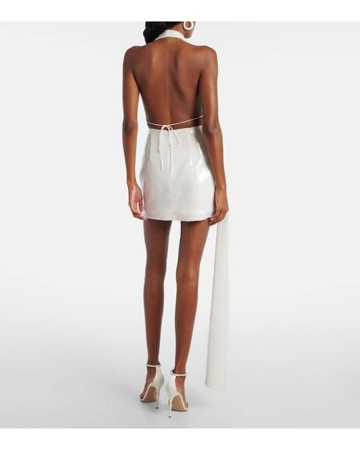 Alex Perry White Bridal Sequined Open-Back Minidress
