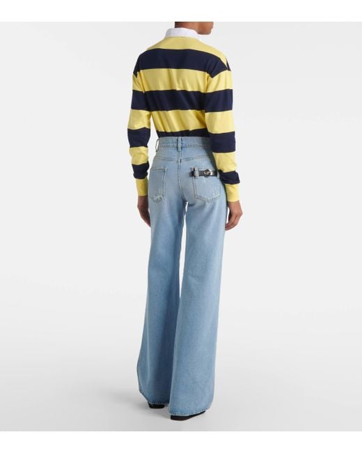 Coperni Blue Leather-trimmed Wide-leg Jeans