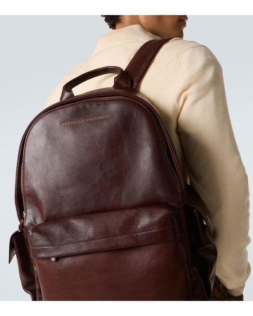 Brunello Cucinelli Brown Leather Backpack for men