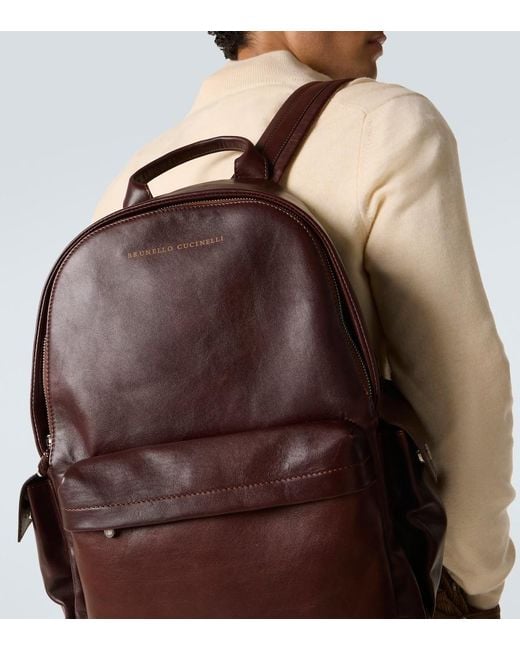 Brunello Cucinelli Brown Leather Backpack for men