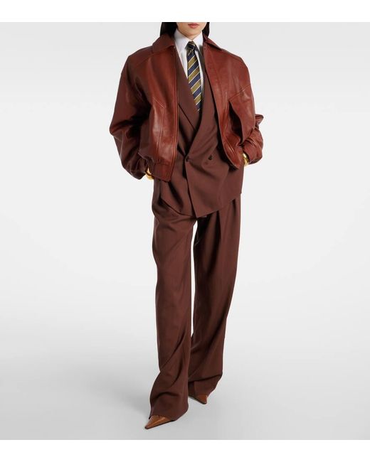 Saint Laurent Brown High-Rise Wool Gabardine Wide-Leg Pants
