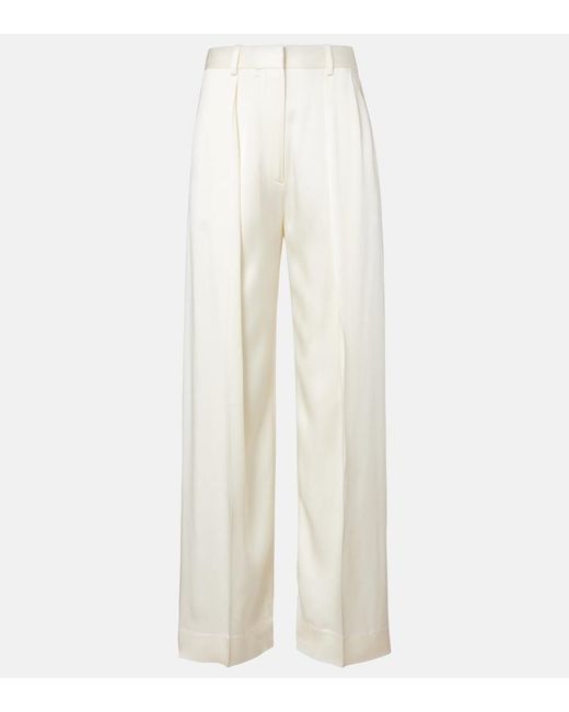 Victoria Beckham White Satin Wide-Leg Pants