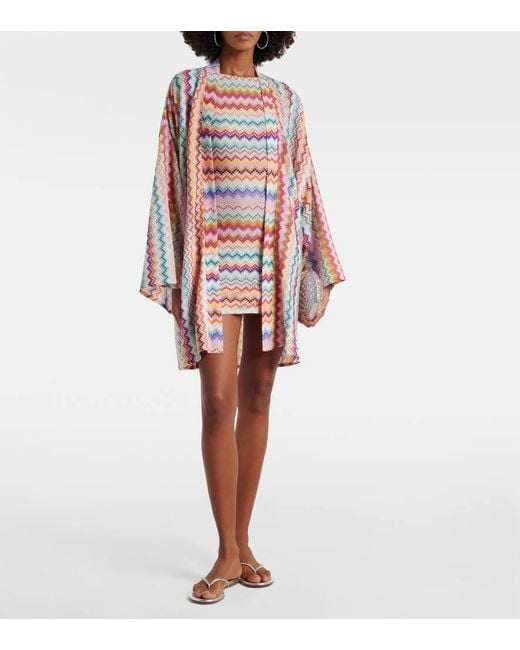 Missoni White Zig Zag Oversized Lame Wrap Cardigan