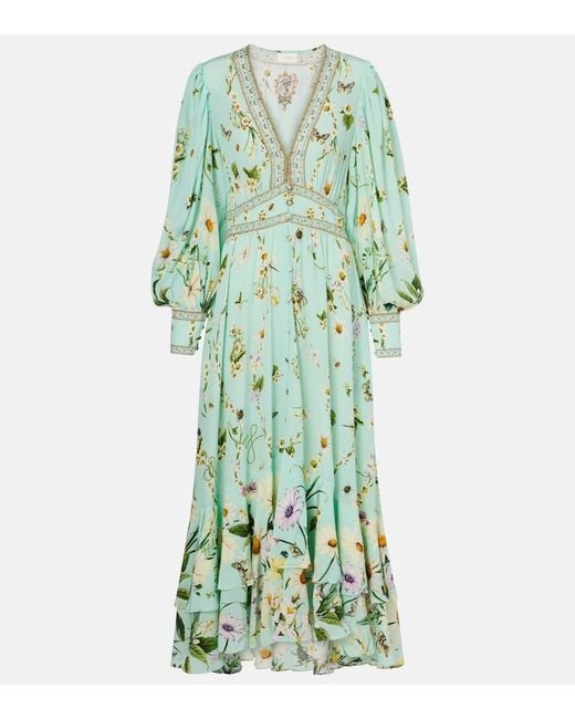 Camilla Green Crystal-Embellished Printed Silk Crepe De Chine Maxi Dress