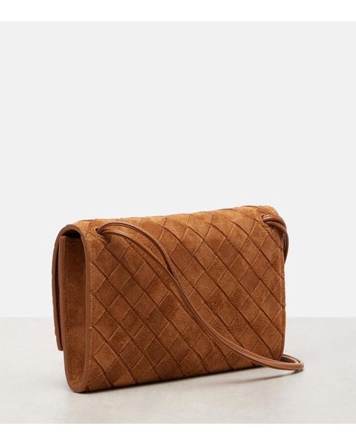Bottega Veneta Brown Andiamo Intrecciato Mini Suede Crossbody Bag
