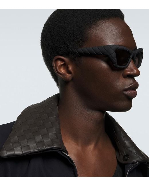 Bottega Veneta Brown Intrecciato Rectangular Sunglasses for men