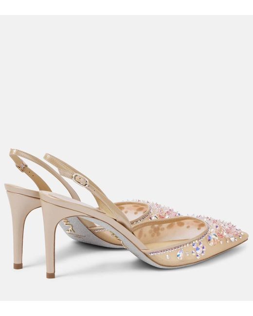 Rene Caovilla Natural Cinderella 80 Mesh Slingback Pumps