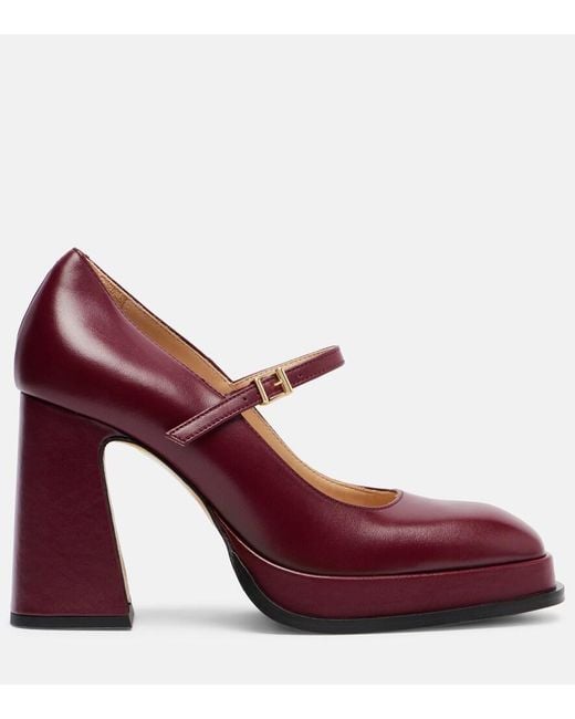 Souliers Martinez Red Casilda Leather Mary Jane Pumps