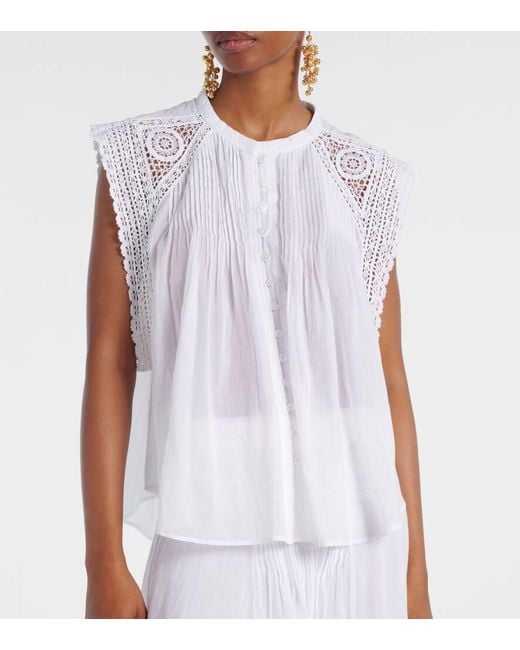 Isabel Marant White Grecia Lace-Trimmed Cotton Blouse
