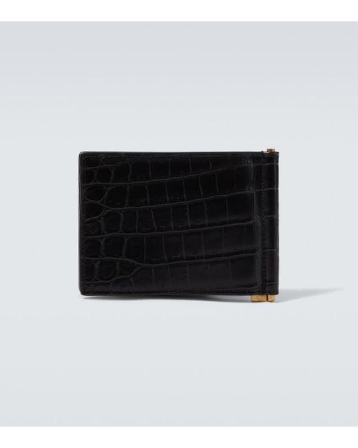 Saint Laurent Black Tiny Cassandre Croc-Effect Leather Wallet for men