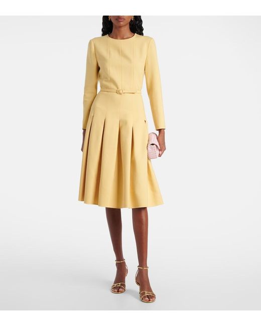 Oscar de la Renta Yellow Pleated Crepe Midi Dress