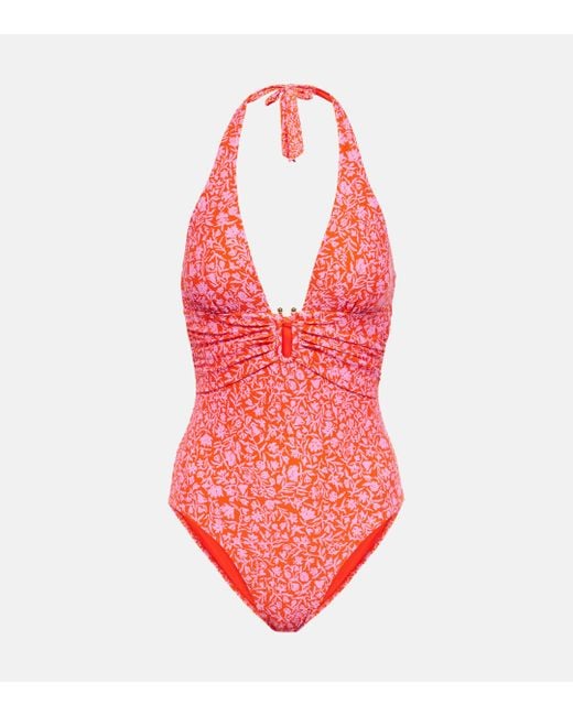 Heidi Klein Pink Limpopo Floral Halterneck Swimsuit