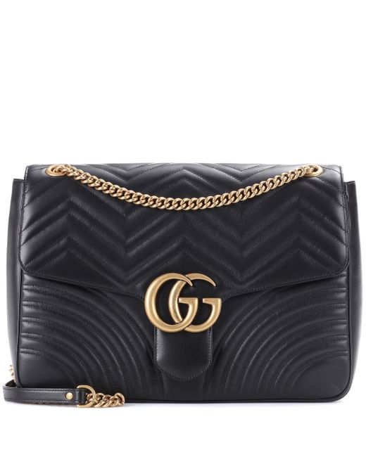 Gucci Leather GG Marmont Large Shoulder Bag in Black - Save 5% - Lyst