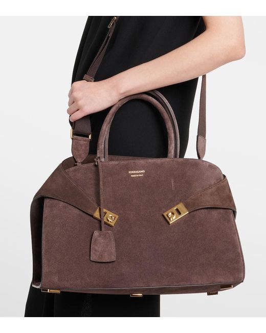 Ferragamo Brown Tote Huge Large Aus Veloursleder
