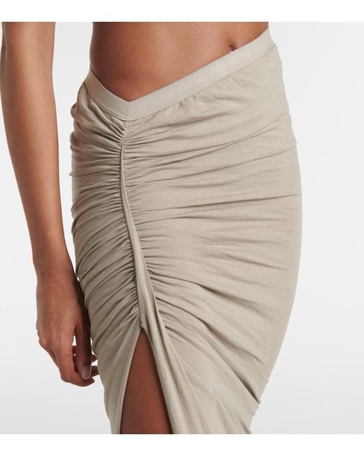 Rick Owens White Ruched Cotton Jersey Maxi Skirt
