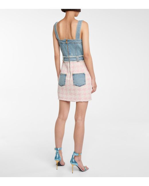 Balmain Denim And Tweed Minidress in Pink