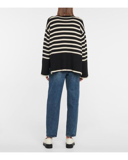 Totême Black Striped Wool-Cotton Turtleneck Jumper