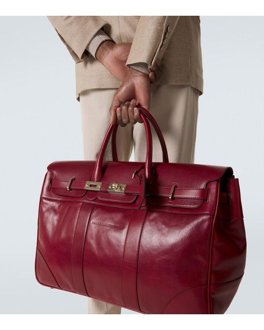 Brunello Cucinelli Red Leather Tote Bag for men