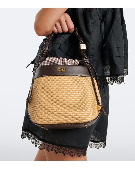 Ganni Natural Bou Small Raffia-Effect Bucket Bag