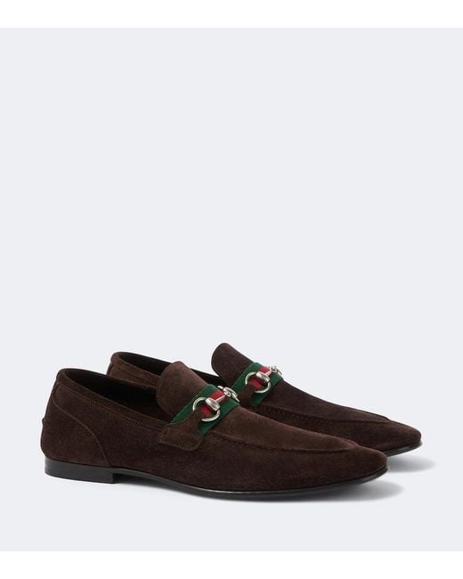 Gucci Brown Como Horsebit Suede Loafers for men