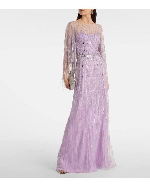Jenny Packham Purple Rhapsody Sequin-Embellished Gown