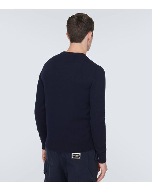 Pullover in lana e cashmere con logo di Dolce & Gabbana in Blue da Uomo